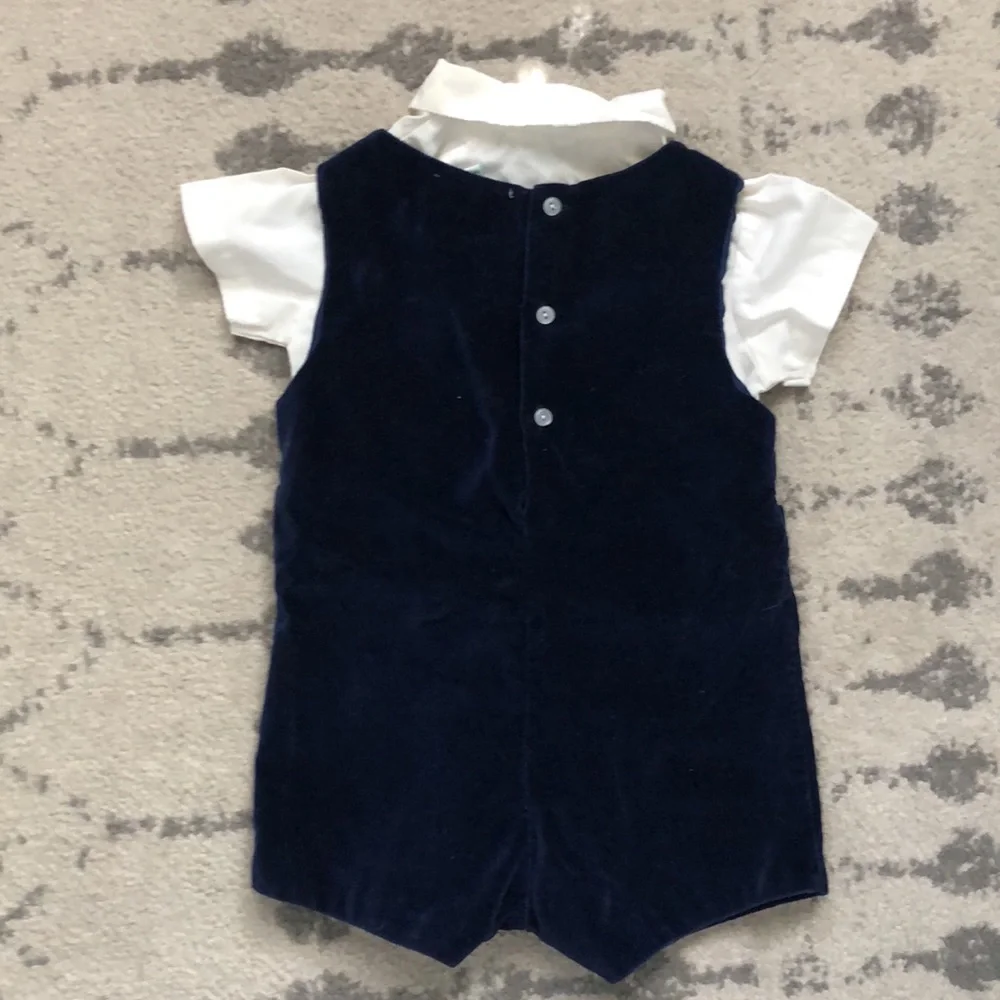 Vintage Button up top with Velvet Overall Set